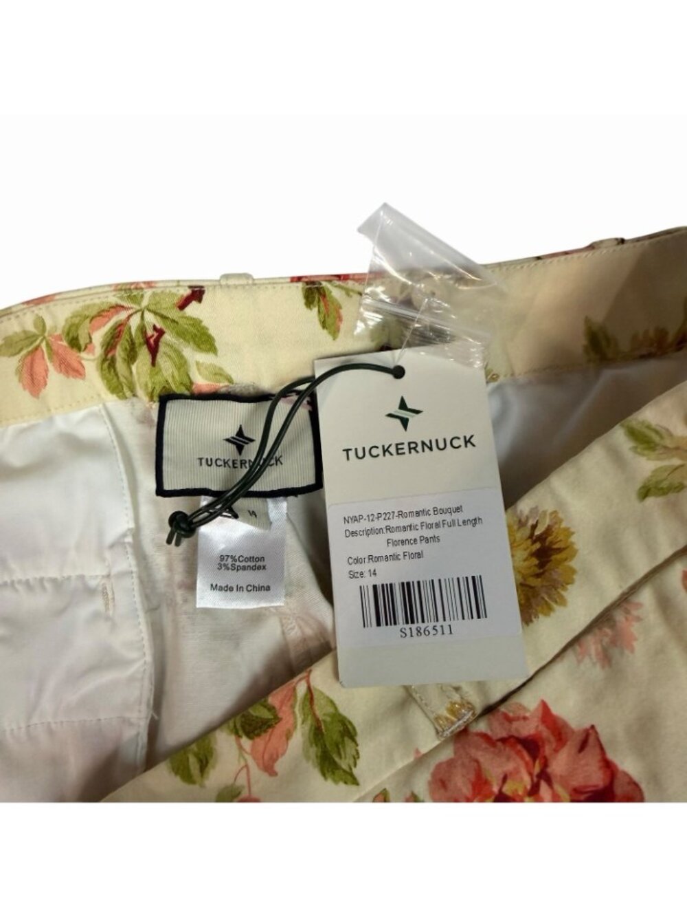 Tuckernuck Florence Pants Size 14 Romantic Floral Bouquet Convertible Cuffed Hem - Picture 9 of 11